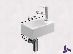 Hand basin narrow wc 18x30 cm ceramic | ROSTOCK 30 DROITE