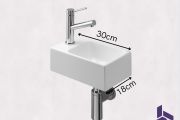 Hand basin narrow wc 18x30 cm ceramic | ROSTOCK 30 GAUCHE