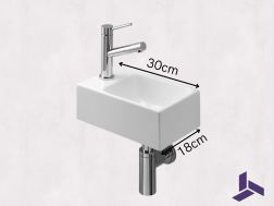 Hand basin narrow wc 18x30 cm ceramic | ROSTOCK 30 GAUCHE
