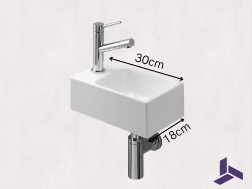 Hand basin narrow wc 18x30 cm ceramic | ROSTOCK 30 GAUCHE