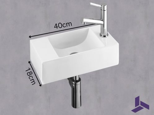 Hand washers Design 40x18 cm hanging white resin | HAMBOURG 40 DROITE