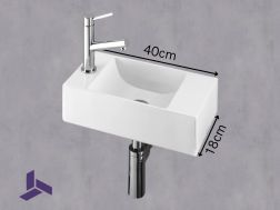 Hand washers Design 40x18 cm hanging white resin | HAMBOURG 40 GAUCHE