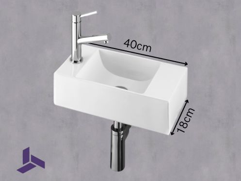 Hand washers Design 40x18 cm hanging white resin | HAMBOURG 40 GAUCHE