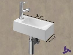 Ultra-compact washbasin 32x15 cm in white mineral resin | BERLIN 32 GAUCHE