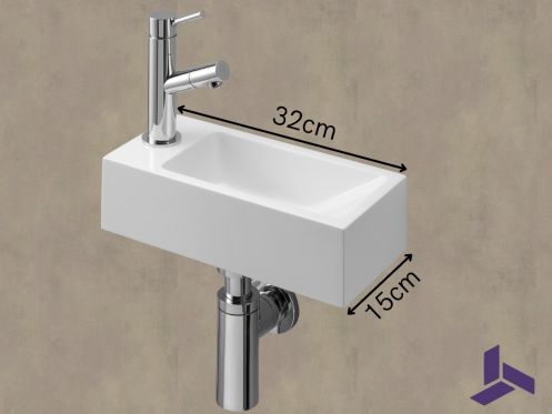 Ultra-compact washbasin 32x15 cm in white mineral resin | BERLIN 32 GAUCHE