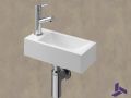 Ultra-compact washbasin 32x15 cm in white mineral resin | BERLIN 32 GAUCHE