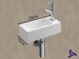 Ultra-compact washbasin 32x15 cm in white mineral resin | BERLIN 32 DROITE