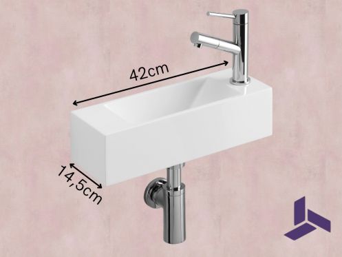 Wall-mounted washbasin 42x14.5 cm in white resin __int__ Ultra-compact | MUNICH 42 DROIT