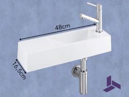 Wall-mounted washbasin 48x16.5cm White resin ultra-slim, no overflow | MUNICH 48 DROITE