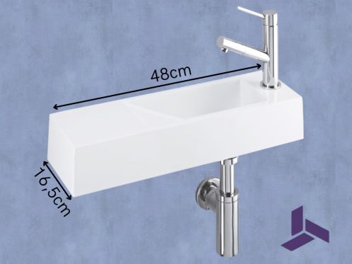 Wall-mounted washbasin 48x16.5cm White resin ultra-slim, no overflow | MUNICH 48 DROITE