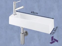 Wall-mounted washbasin 48x16.5cm ultra-slim white resin, no overflow | MUNICH 48 GAUCHE