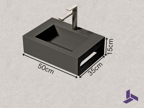 temp => Solid Surface Washbasin 35x50cm, Anthracite, Towel Rail MINI ARIANNE Standard