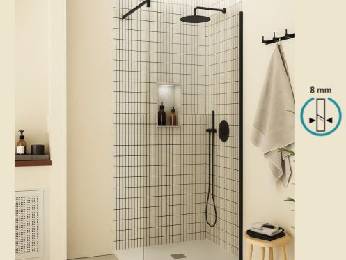 Fixed walk-in shower screen 8 mm safety glass DIJON Black