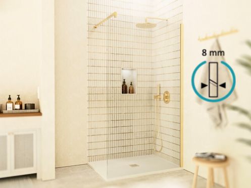 Fixed walk-in shower screen 8 mm safety glass DIJON Gold