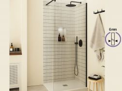 Fixed walk-in shower screen 6 mm safety glass DIJON Black