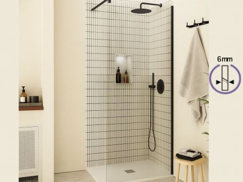 Fixed walk-in shower screen 6 mm safety glass DIJON Black