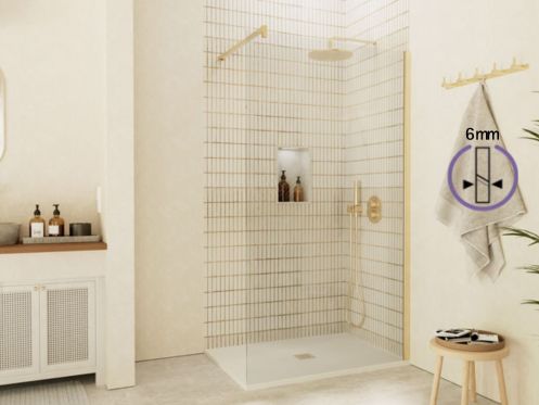 Fixed walk-in shower screen 6 mm safety glass DIJON Gold