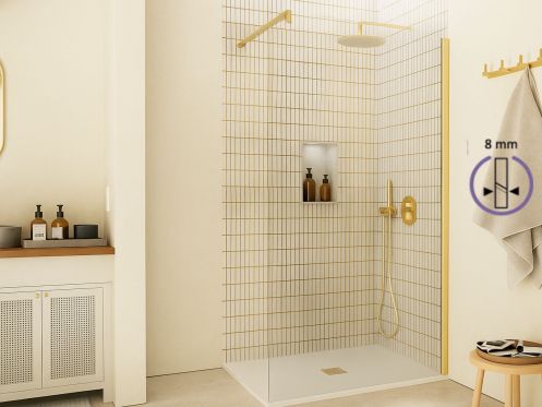 Fixed walk-in shower screen 8 mm safety glass DIJON Gold