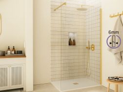 Fixed walk-in shower screen 6 mm safety glass DIJON Gold