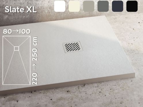 Shower tray, large size, width 250 cm, extra flat resin - SLATE XL