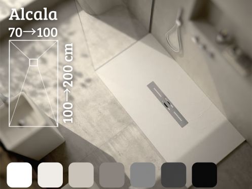 Shower tray 120 cm, central drain, extra flat resin - ALCALA