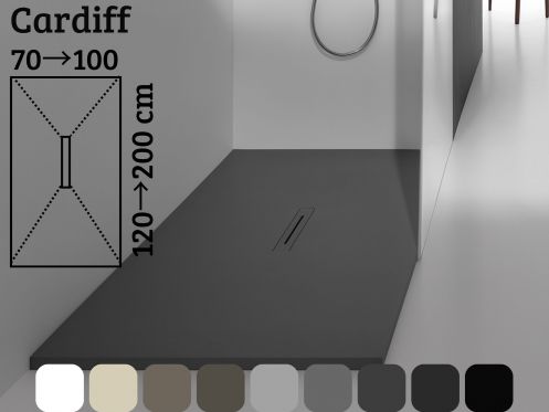 Shower tray 170 cm extra flat resin central drain - CARDIFF