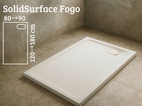 Shower tray, right angle waste, Solid Surface resin - FOGO