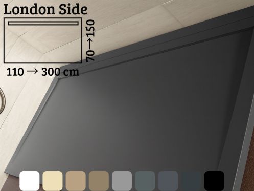Side evacuation shower tray 230 cm, gutter design - LONDON SIDE