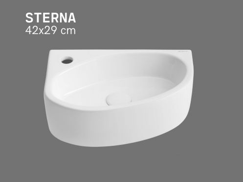 Left Wall-Mounted / Countertop Washbasin 42 cm Glossy White STERNA LEFT