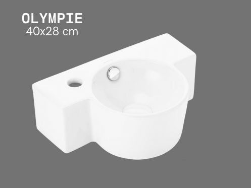 Left Wall-Mounted Washbasin 40 cm Glossy White OLYMPIE