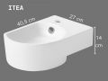 Wall-Mounted 40,5 cm Ceramic Hand Basin Glossy White Compact Sink ITEA RIGHT