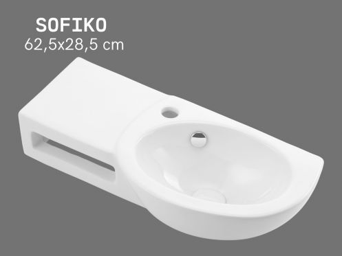 62,5 cm Wall-Mounted Glossy White Hand Basin with Side Shelf SOFIKO
