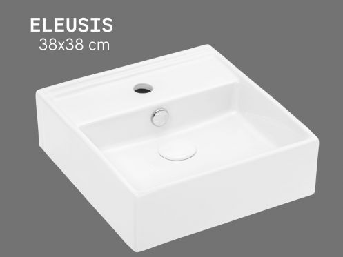 ELEUSIS 38x38 cm White Square Hand Basin Wall-Mounted or Countertop