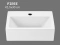 PIREE 42.5 cm Glossy White Rectangular Hand Basin Wall-Mounted or Countertop