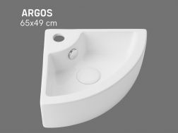 65 cm Wall-Mounted Corner Hand Basin in Glossy White Ceramic __int__ Triangular ARGOS