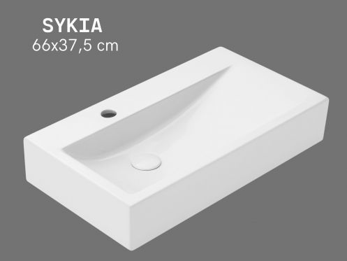 66 cm Glossy White Ceramic Washbasin - Rectangular Designer Basin Wall-Mounted or Countertop SYKIA