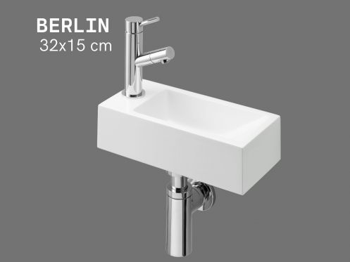 Ultra-compact washbasin 32x15 cm in white mineral resin BERLIN GAUCHE