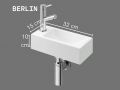 Ultra-compact washbasin 32x15 cm in white mineral resin BERLIN GAUCHE