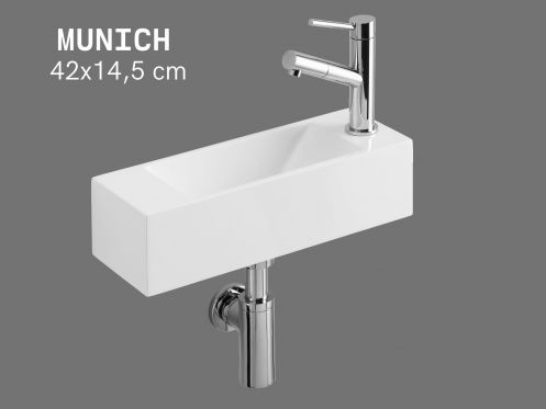 Wall-mounted washbasin 42x14.5 cm in white resin - Ultra-compact MUNICH DROIT