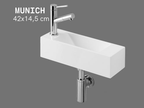 Wall-mounted washbasin 42x14.5 cm in white resin Ultra-compact MUNICH GAUCHE