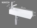 Wall-mounted washbasin 48x16.5cm ultra-slim white resin, no overflow | MUNICH 48 GAUCHE