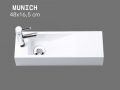 Wall-mounted washbasin 48x16.5cm ultra-slim white resin, no overflow | MUNICH 48 GAUCHE