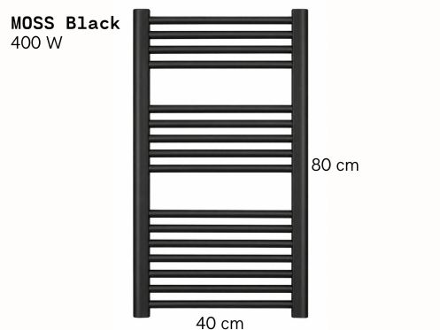 Electric towel rail, steel, matt black 80x40 cm - MOSS