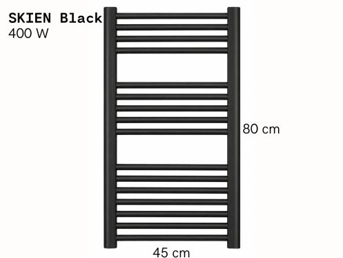 Electric towel rail, steel, matt black 80x45 cm - SKIEN