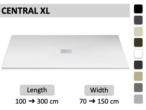 Custom-made XXL shower tray with central drain and smooth finish - LEEDS CENTRAL XL