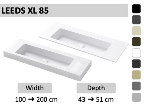 Double washbasin, washbasin 85 cm, suspended or built-in LEEDS XL 85