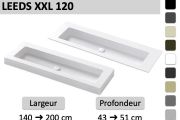 Double washbasin, washbasin 120 cm, suspended or built-in - LEEDS XXL 120