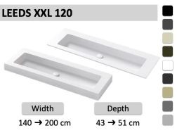 Double washbasin, washbasin 120 cm, suspended or built-in - LEEDS XXL 120