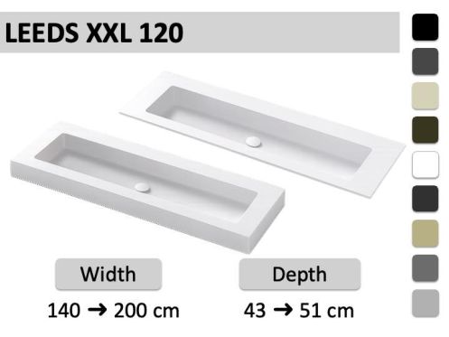 Double washbasin, washbasin 120 cm, suspended or built-in - LEEDS XXL 120