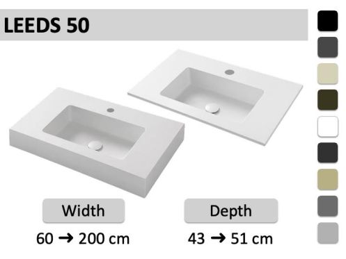Custom-made suspended or built-in vasin top - LEEDS 50